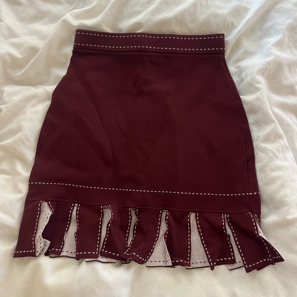 STAUD Dresses & Skirts - STAUD burgundy maroon fringe pencil mini knit skirt high waisted **RARE** small